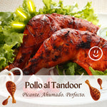 Pollo al Tandoor_Juicy, spiced Tandoori Chicken legs grilled to perfection, served with fresh salad greens, embodying the essence of traditional Indian cuisine.