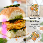Vada Pav: A delicious Vada Pav sandwich with spicy chutneys, showcasing a popular street food from Bombay, known for its savory and tangy flavors.