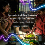 A heartwarming scene of a mother and daughter cooking together, celebrating family traditions and authentic Indian recipes in a rustic kitchen.