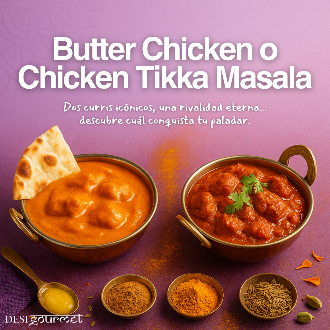 Butter chicken y chicken tikka masala curris indios con especias auténticas Desi Gourmet