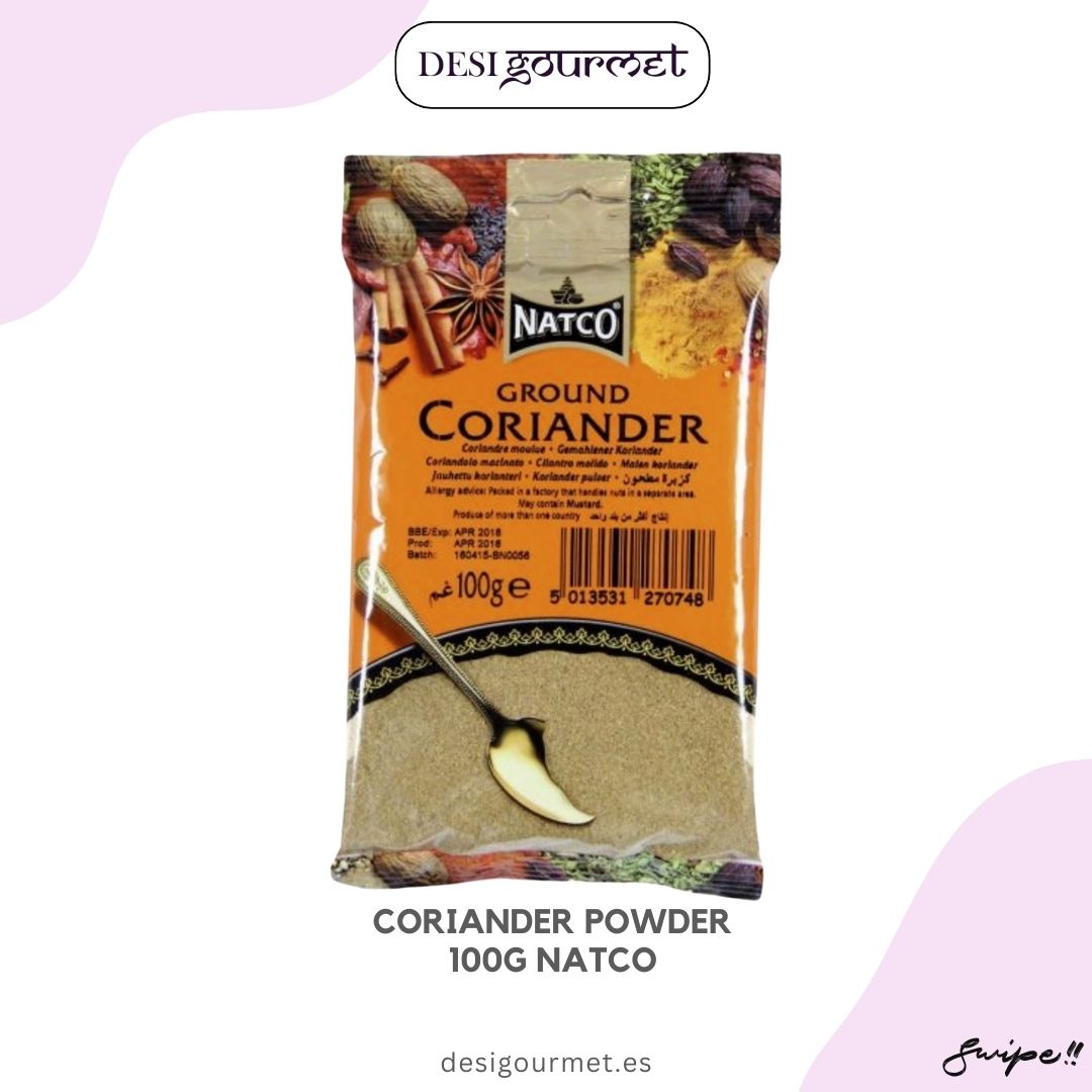 "Enhance your dishes with Natco Ground Coriander. Perfect for curries, soups, and stews, adding a burst of flavor with every use. 100g pack. #DesiGourmet #Coriander"
