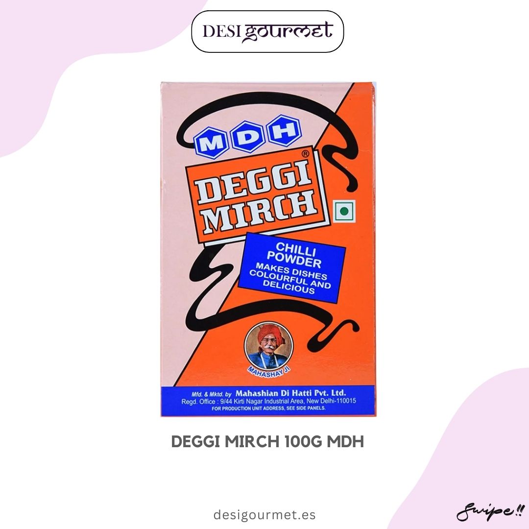 Deggi Mirch 100G MDH: "Deggi Mirch 100G MDH adds vibrant color and rich flavor to your dishes. Perfect for curries, marinades, and more, it elevates every meal with its aromatic spice blend."