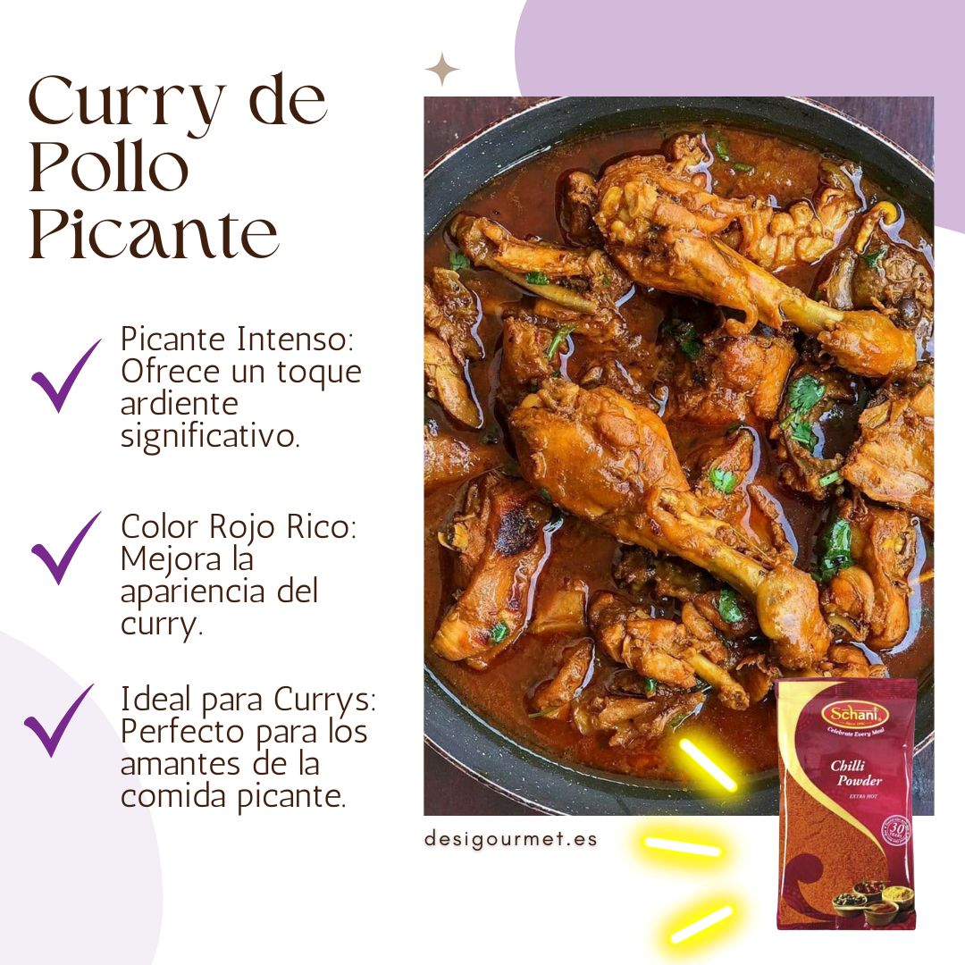Fiery Chicken Curry Alt text: "Rich, flavorful curry of chicken drumsticks in a pan, seasoned with Schani Chilli Powder Extra Hot for intense heat and deep red color, ideal for lovers of spicy curries."