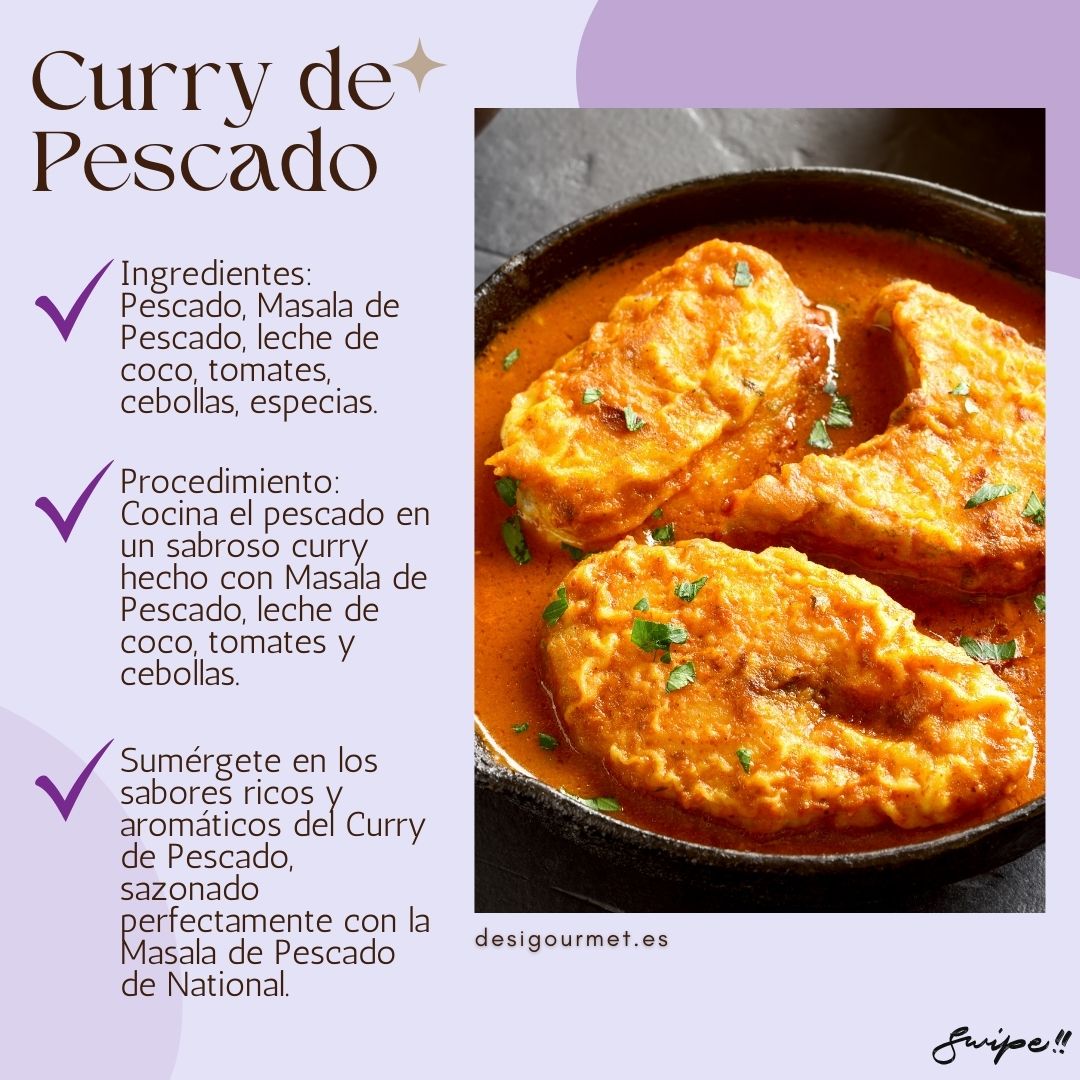 Curry de Pescado "Sumérgete en los sabores ricos y aromáticos del Curry de Pescado, sazonado perfectamente con la Masala de Pescado de National. #CurryDePescado #RecetasDesiGourmet #DesiGourmet"