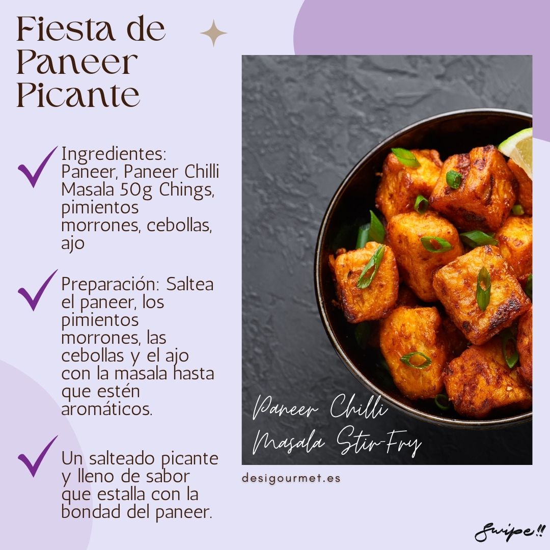 Image 2: Fiesta de Paneer Picante Meta Description: Spice up your meals with a Paneer Chilli Masala stir-fry. Made with Ching's Paneer Chilli Masala, bell peppers, onions, and garlic for a deliciously aromatic dish.