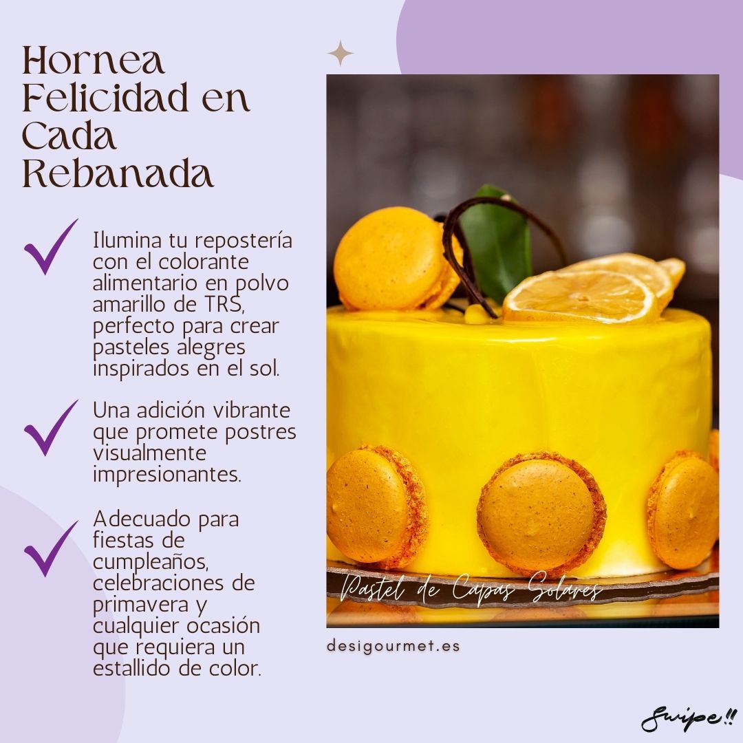 Illuminate your baking with TRS Yellow Food Colour Powder, perfect for creating cheerful sun-inspired cakes. A vibrant addition that promises visually impressive desserts. Ideal for birthday parties, spring celebrations, and any occasion needing a splash of color.