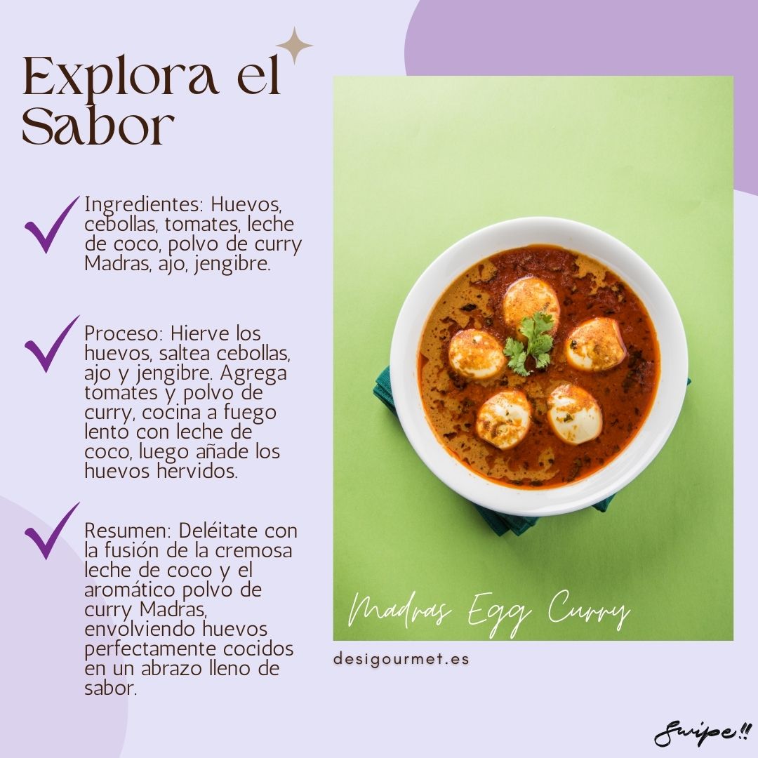 Explora el Sabor "Madras Egg Curry: Enjoy the fusion of creamy coconut milk and aromatic Madras curry powder with perfectly cooked boiled eggs."