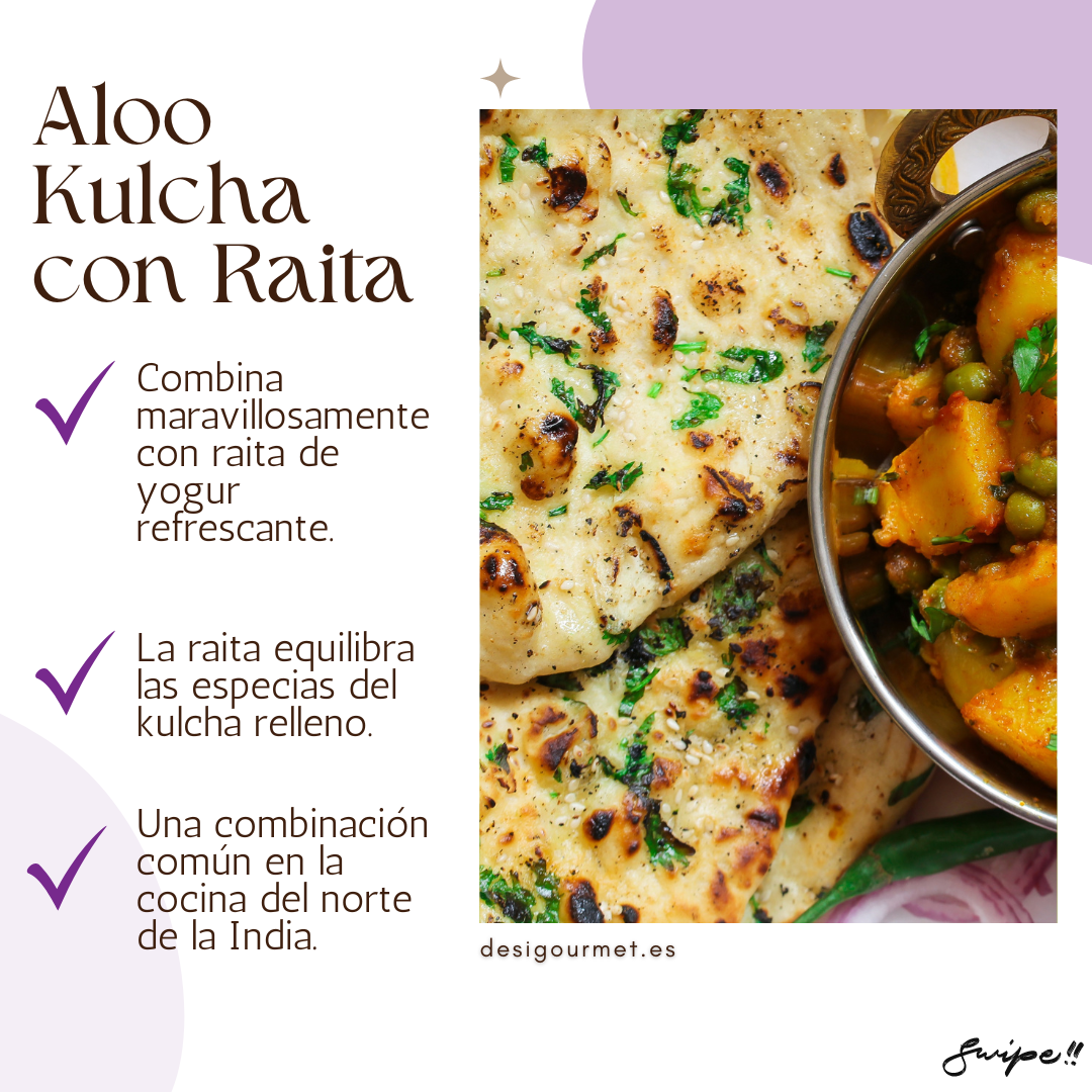 English: Aloo Kulcha 400g, great with tangy Indian pickles for enhanced flavors. Spanish: Aloo Kulcha 400g, perfecto con encurtidos indios para sabores realzados.