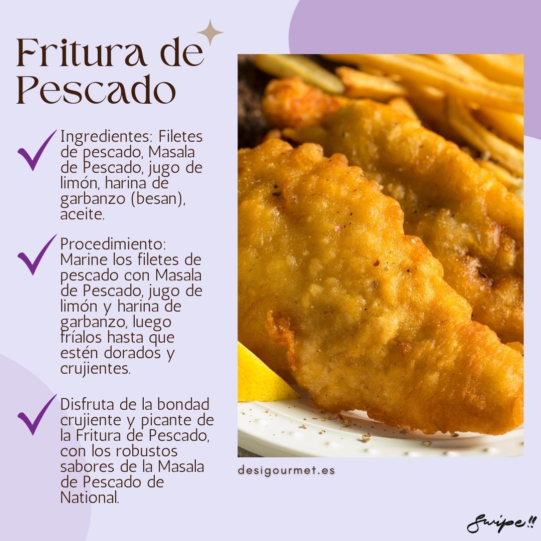 Fritura de Pescado "Disfruta de la bondad crujiente y picante de la Fritura de Pescado, con los robustos sabores de la Masala de Pescado de National. #FrituraDePescado #RecetasDesiGourmet #DesiGourmet"