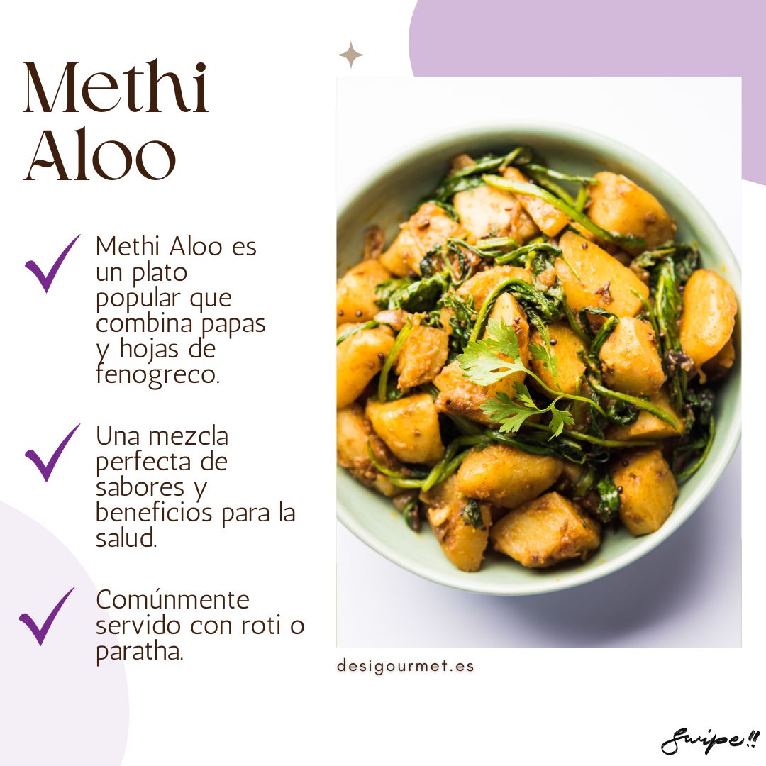 English: Methi Chopped 340g, ideal for a healthy and flavorful Methi Aloo. Spanish: Methi Chopped 340g, ideal para un Methi Aloo saludable y sabroso.