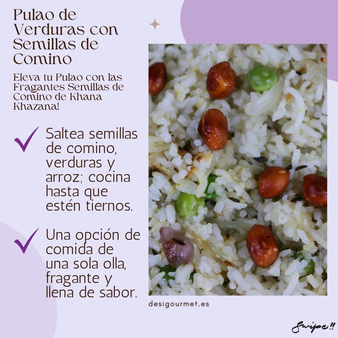 "Sauté cumin seeds with vegetables and rice. A fragrant, flavorful one-pot meal option. desigourmet.es"