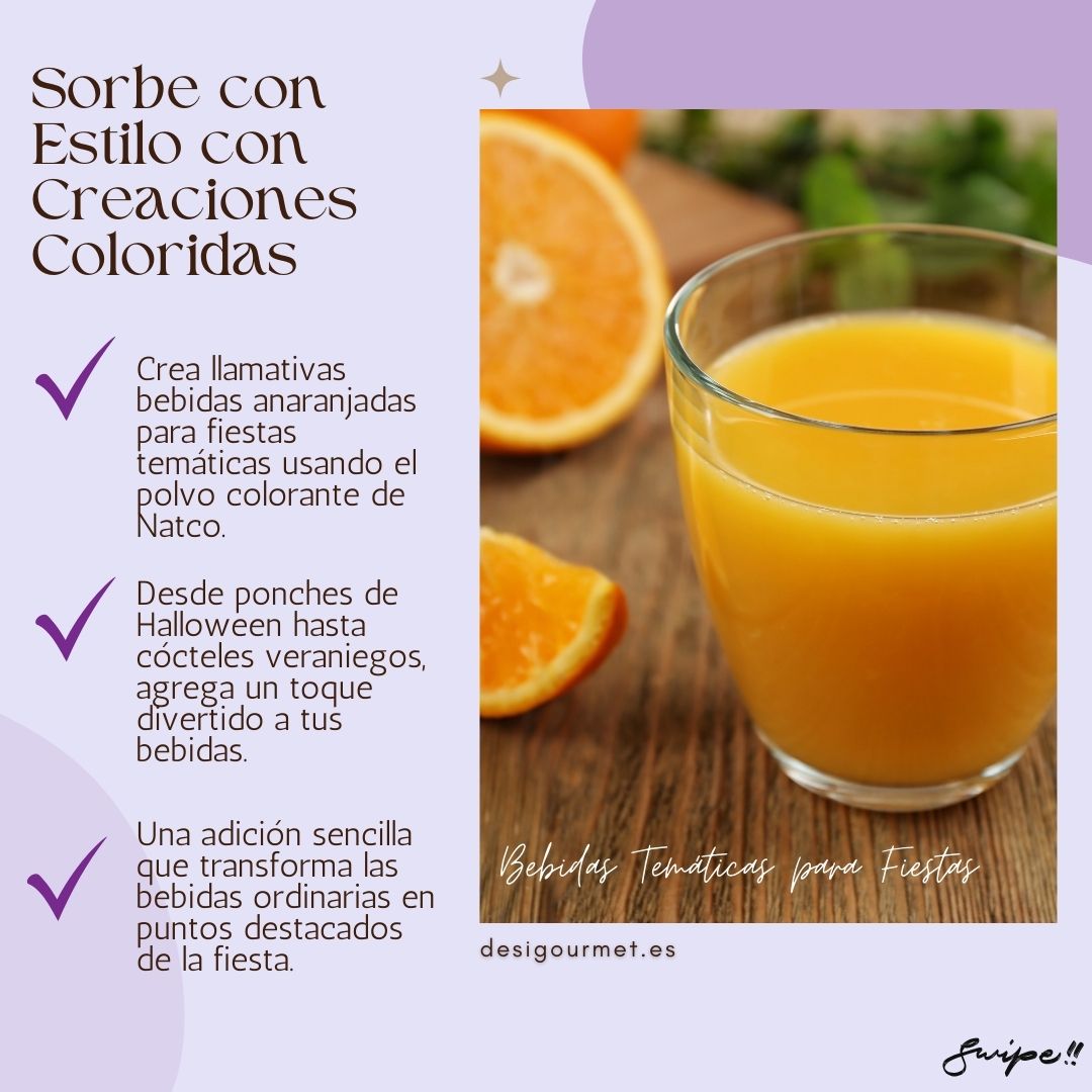 Create eye-catching orange beverages for themed parties using Natco Orange Food Colour Powder. From Halloween punches to summer cocktails, add a fun twist to your drinks. A simple addition that transforms ordinary beverages into party highlights.