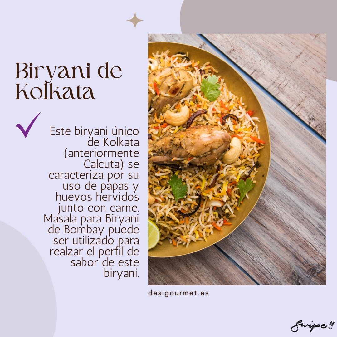 Este Biryani único de Kolkata usa papas y huevos hervidos junto con carne y especias. Un plato auténtico y delicioso, mejorado con nuestra Masala para Biryani.