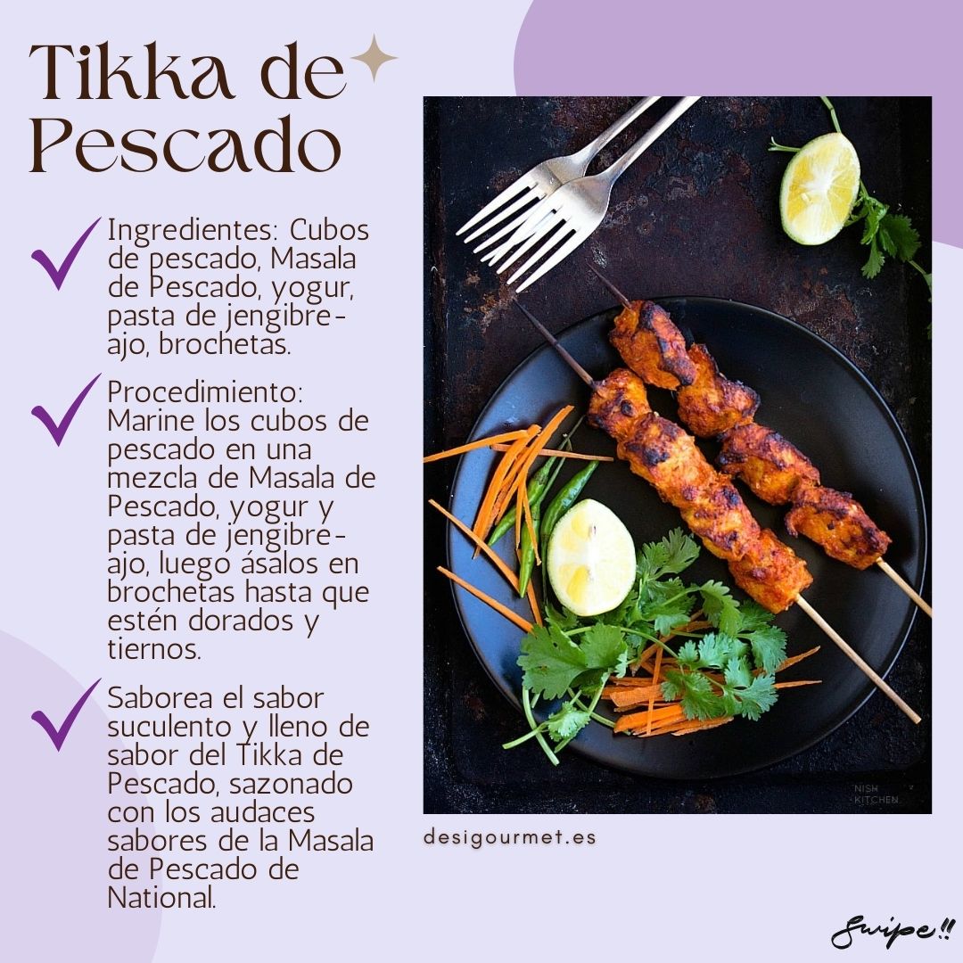 Tikka de Pescado "Saborea el sabor suculento y lleno de sabor del Tikka de Pescado, sazonado con los audaces sabores de la Masala de Pescado de National. #TikkaDePescado #RecetasDesiGourmet #DesiGourmet"