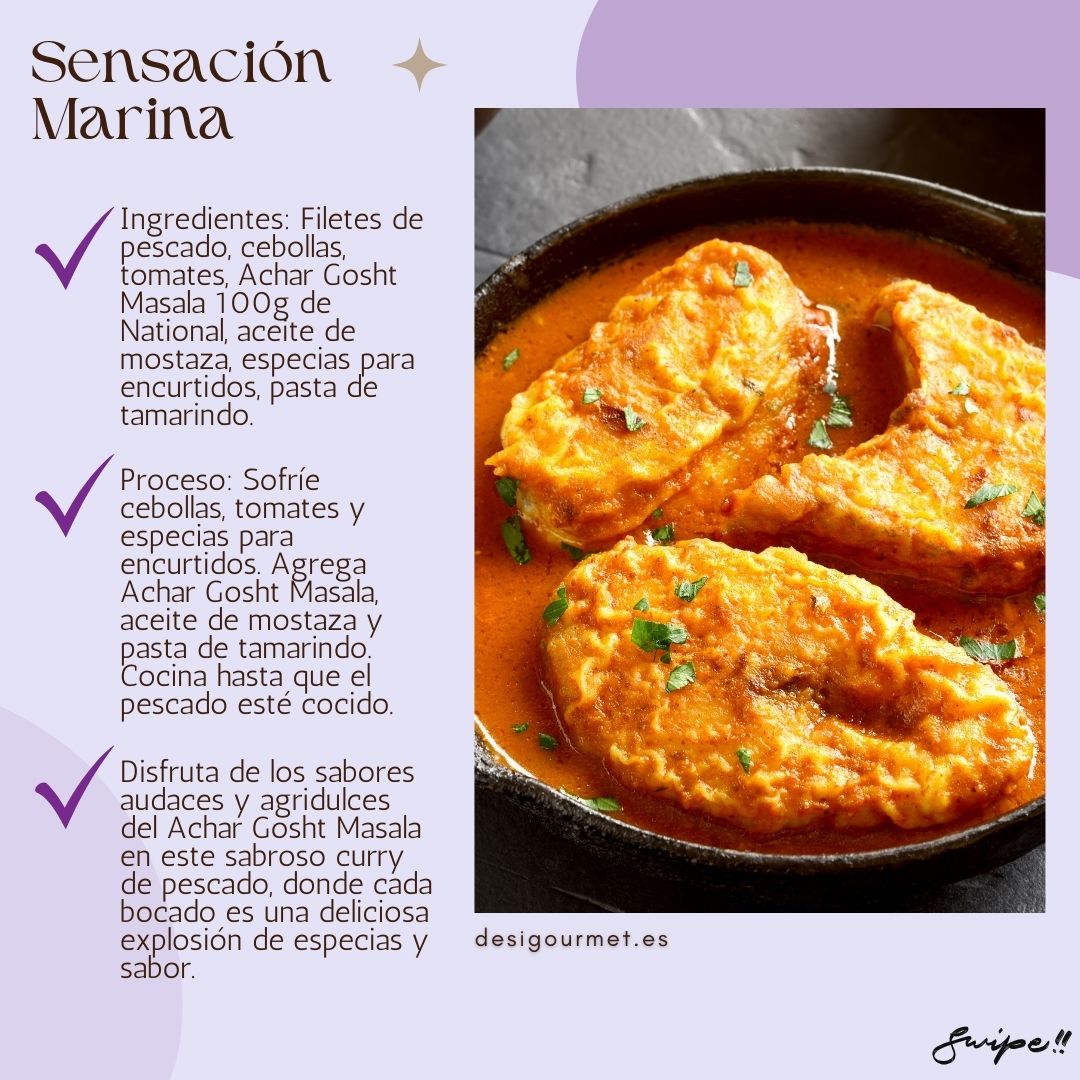 Sensacion Marina "Experience the tangy and spicy fish curry with Achar Gosht Masala. Perfectly balanced with mustard oil and tamarind paste. Shop now at desigourmet.es."