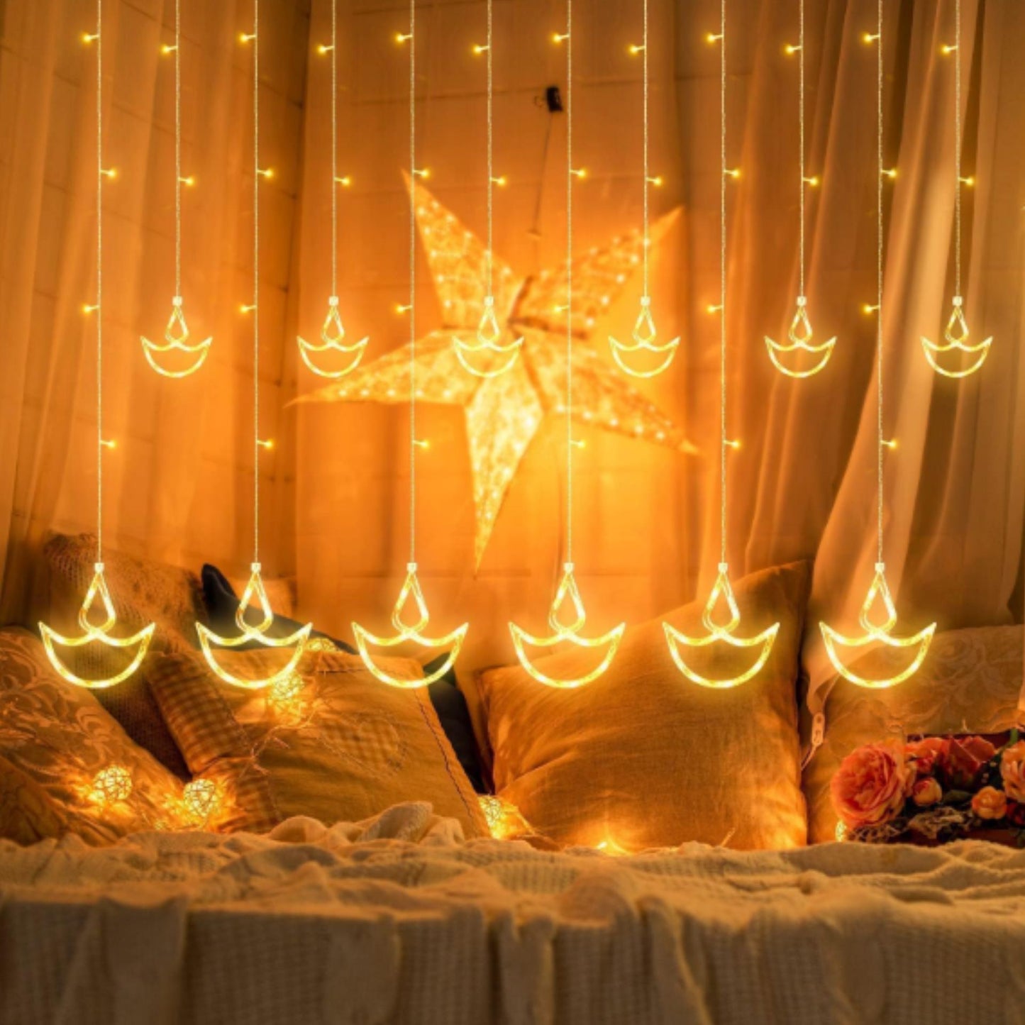 Luces de cadena LED para decoración | LED String Lights, Diya string Lights ,3.5m/11.5ft 138 LED for any Festival (Warm White)