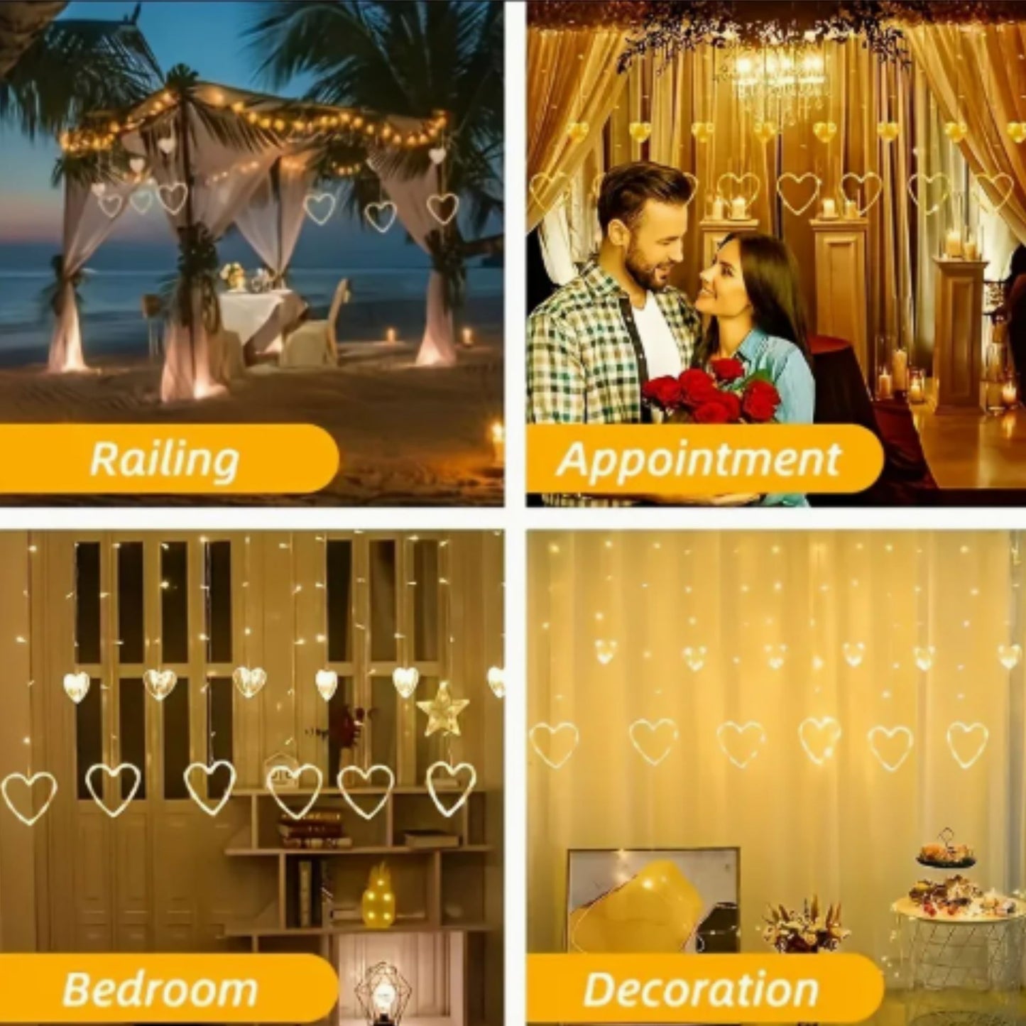 Luces de cadena LED para decoración | LED String Lights, Heart string Lights ,3.5m/11.5ft 138 LED for any Festival (Warm White)
