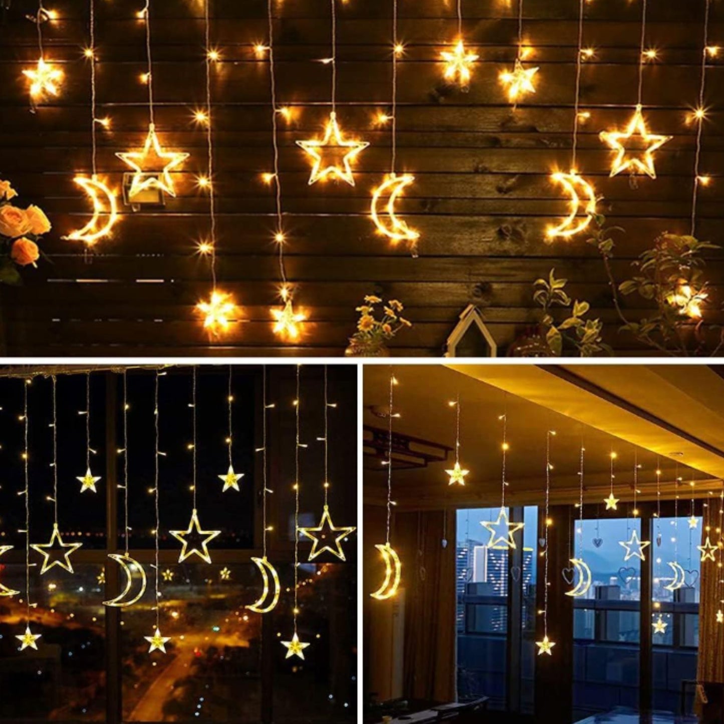 Luces de cadena LED para decoración | LED String Lights, Moon & Star string Lights ,3.5m/11.5ft 138 LED for any Festival (Warm White)