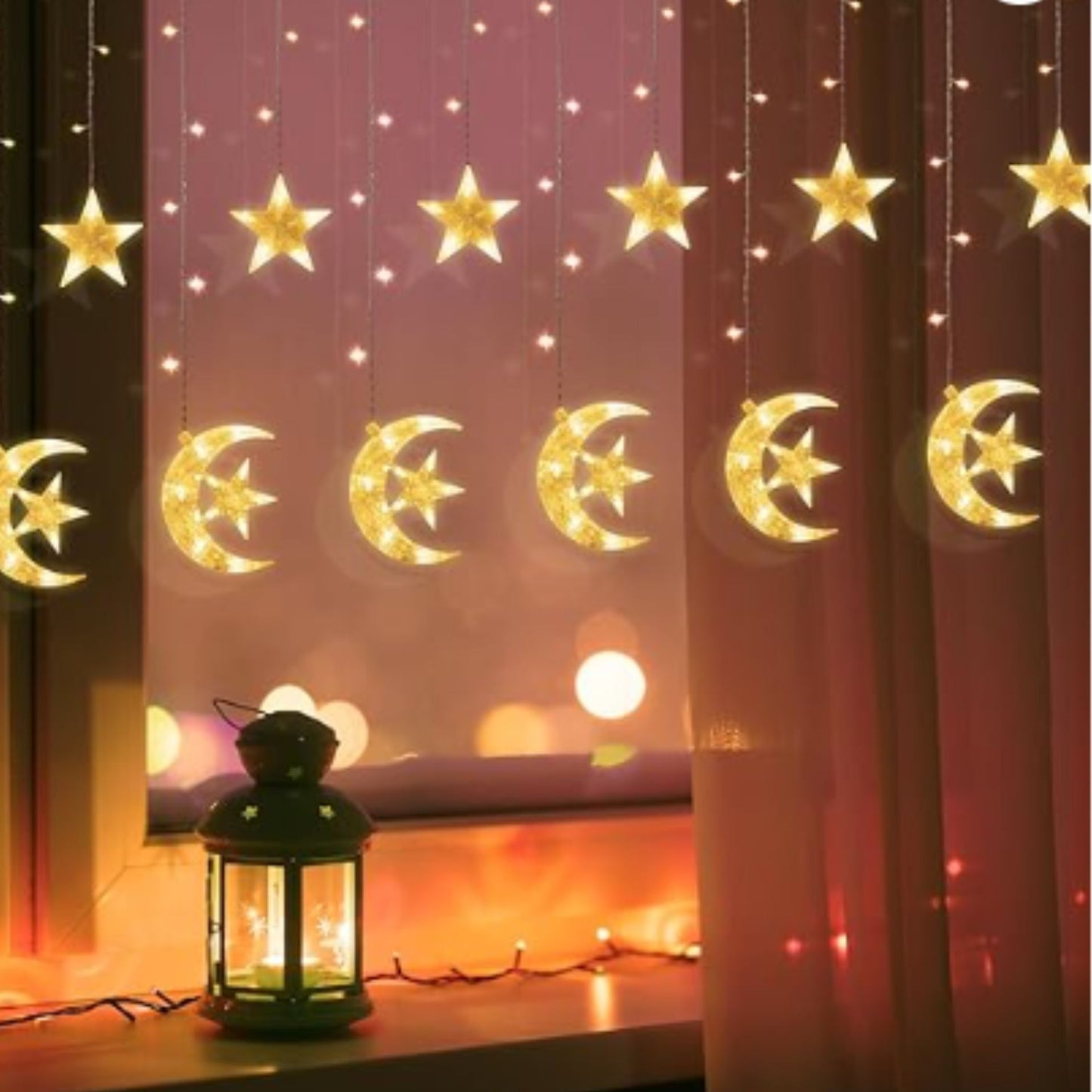 Luces de cadena LED para decoración | LED String Lights, Moon+Star & Star string Lights ,3.5m/11.5ft 138 LED for any Festival (Warm White)