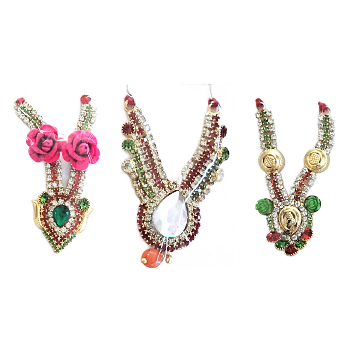 Necklace | Golden stone studded multicolor decorated Mala for small Idol Murti (appr. 8cm)