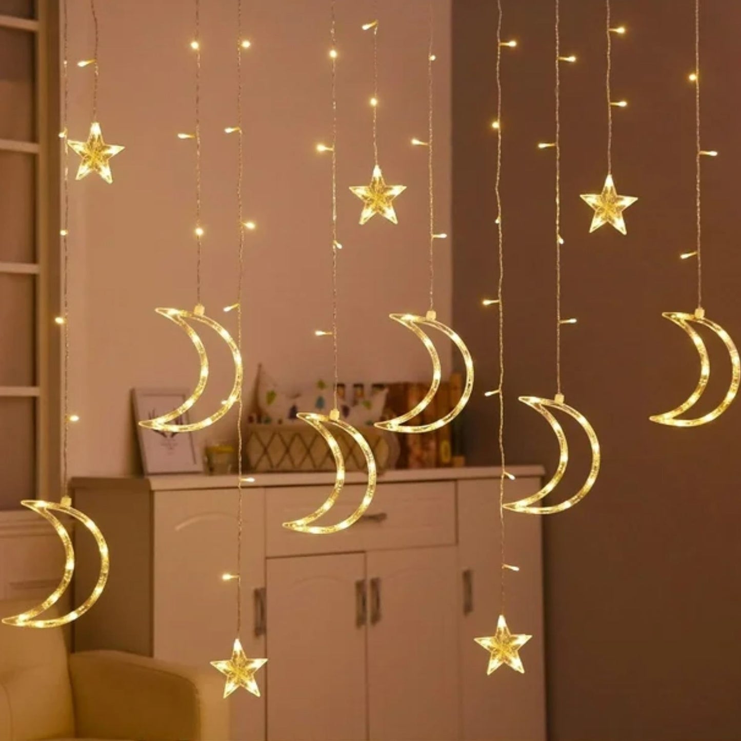 Luces de cadena LED para decoración | LED String Lights, Moon & Star string Lights ,3.5m/11.5ft 138 LED for any Festival (Warm White)