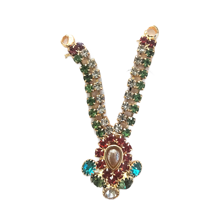 Necklace | Golden stone studded multicolor decorated Mala for small Idol Murti (appr. 5cm)