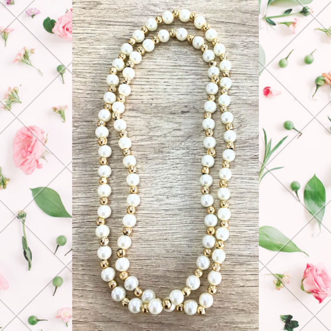 Artificial Jewelry Long Pearl Necklace | Artificial White Pearl Long Necklace