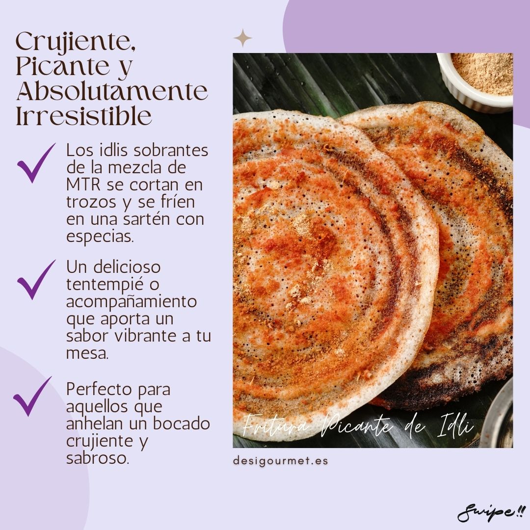 Crispy Spicy Idli Fry, a tasty twist on classic idlis with MTR mix.-Los idlis sobrantes de la mezcla de MTR se cortan en trozos y se fríen en una sartén con especias. -Un delicioso tentempié o acompañamiento que aporta un sabor vibrante a tu mesa. -Perfecto para aquellos que anhelan un bocado crujiente y sabroso.