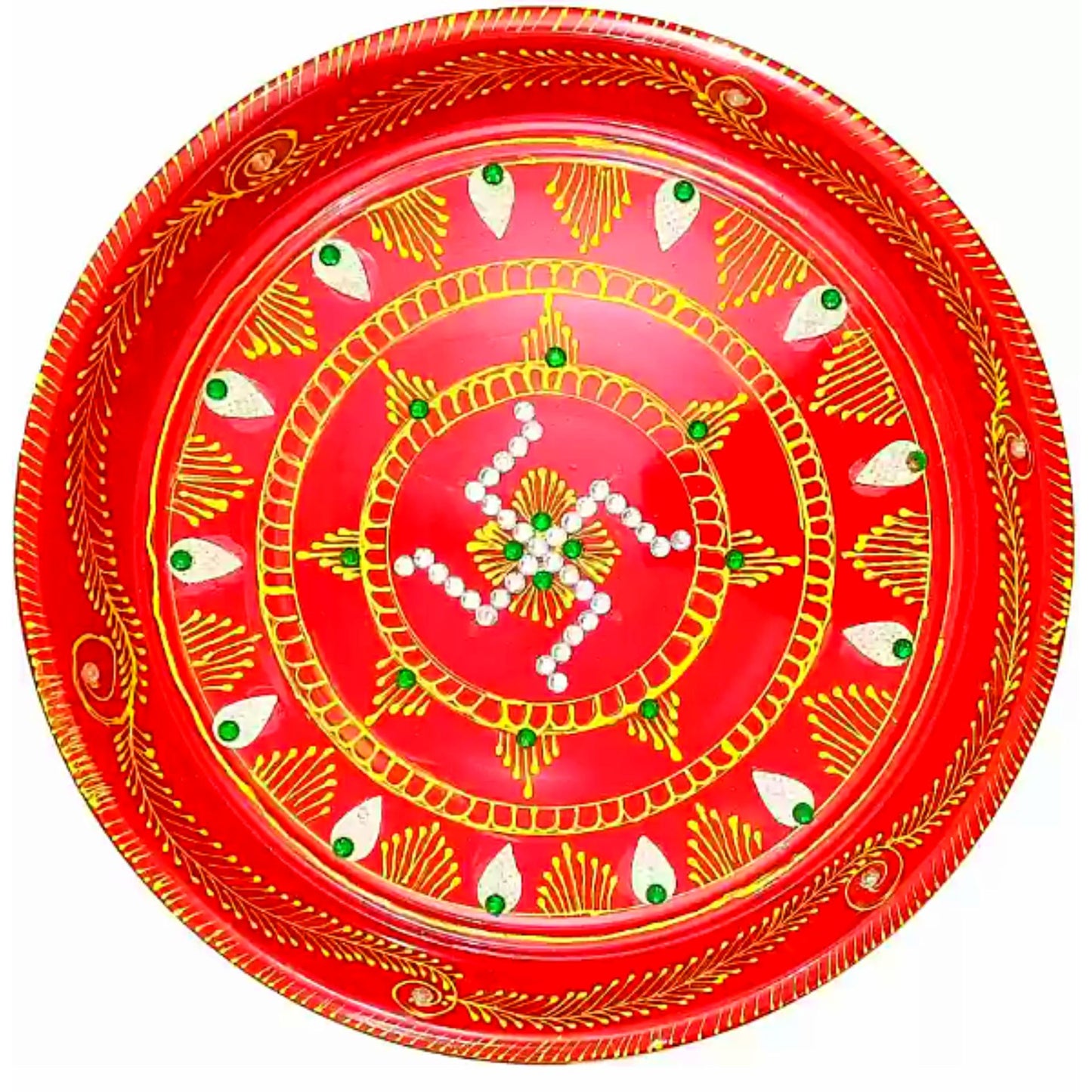 Decorative Plate for Pooja | Red Colored Decorated Thali For Pooja (Big)
