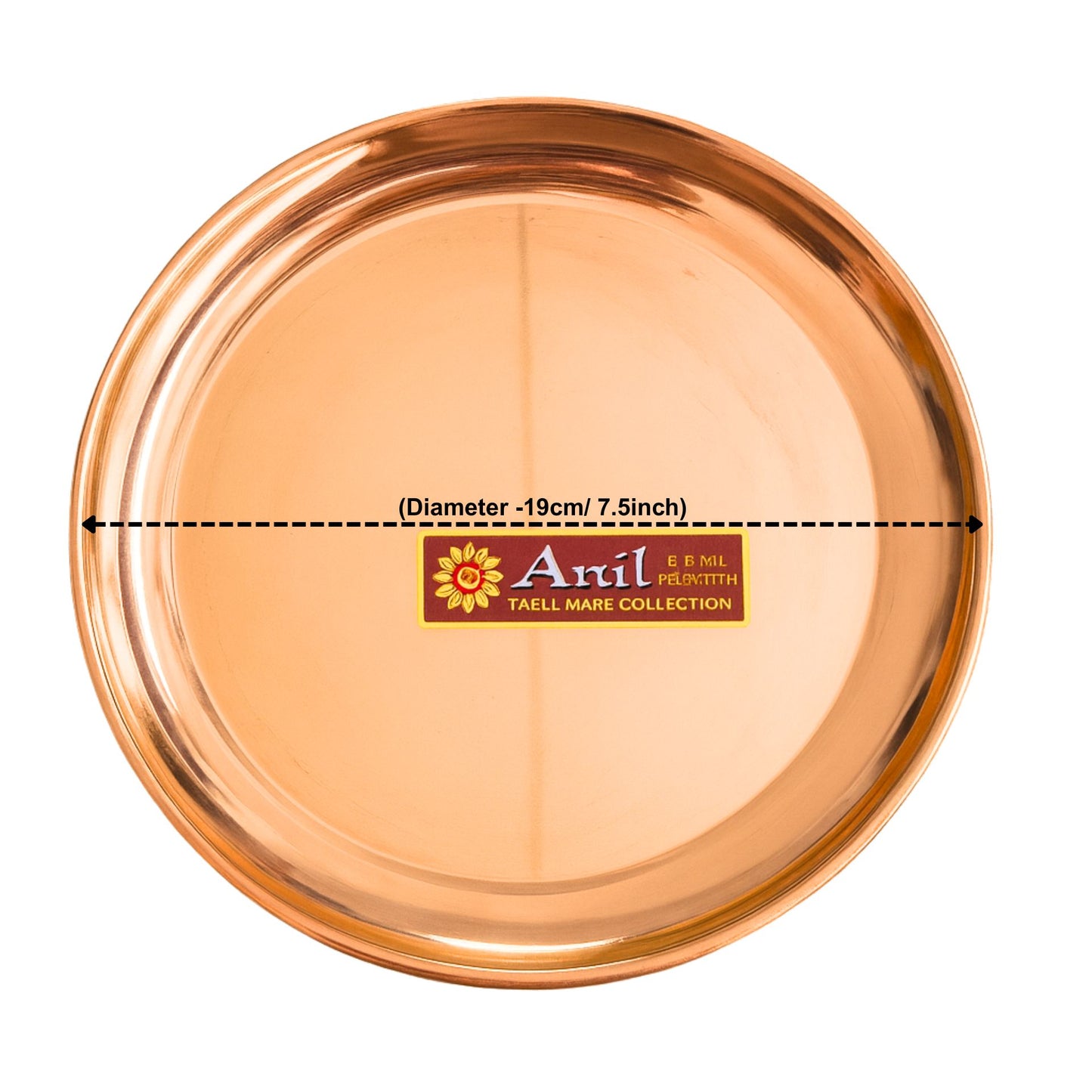 Plato de cobre para pooja thali | Copper Pooja Thali Plate for Pooja (7'4inch)