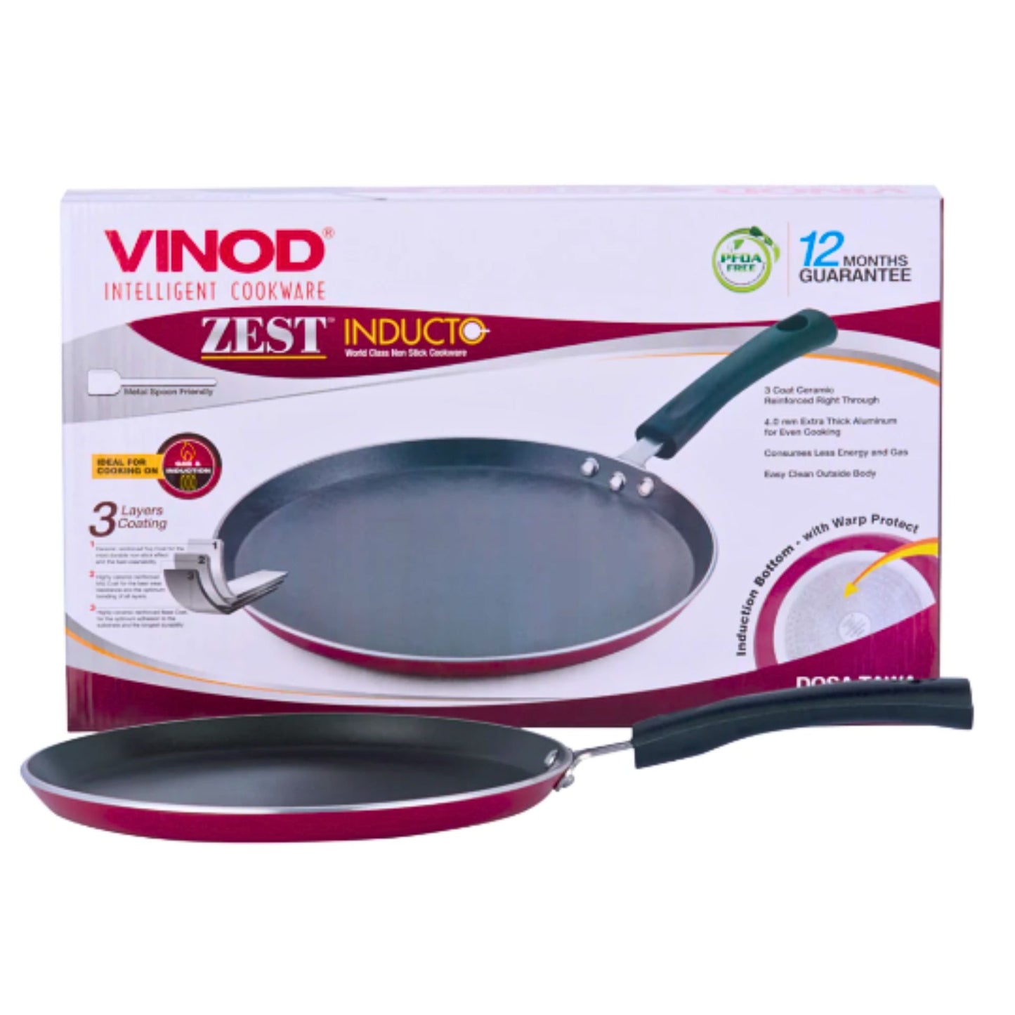 Plancha antiadherente | Non-Stick Dosa Tawa Gas+Induction Base 4mm (28cm) Vinod