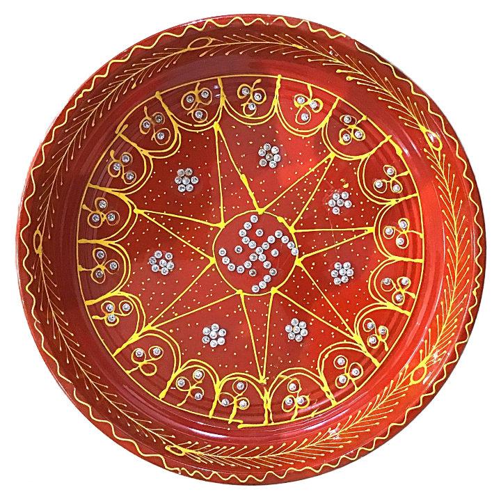 Decorative Plate for Pooja | Red Colored Decorated Thali For Pooja (Big)