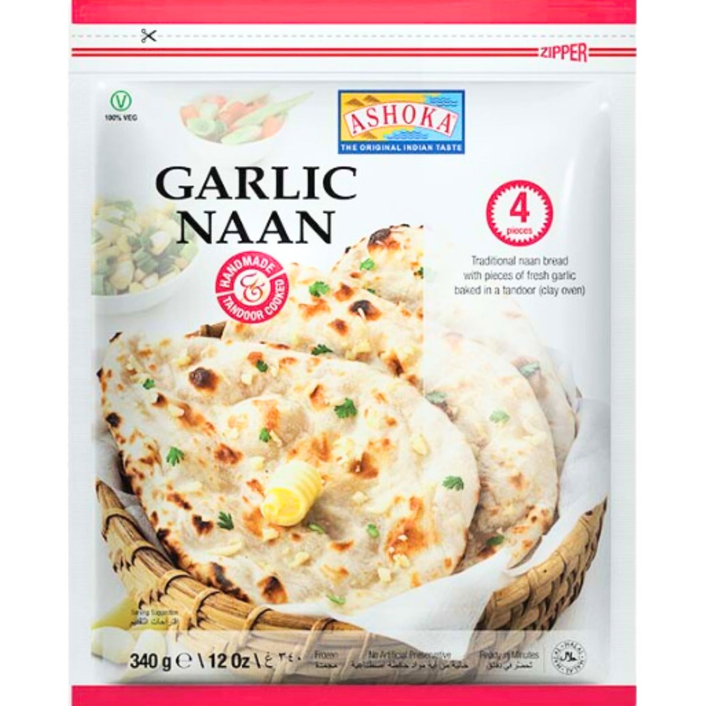 Pan de Naan al horno de ajo | Garlic Naan 340g/4pcs.Ashoka