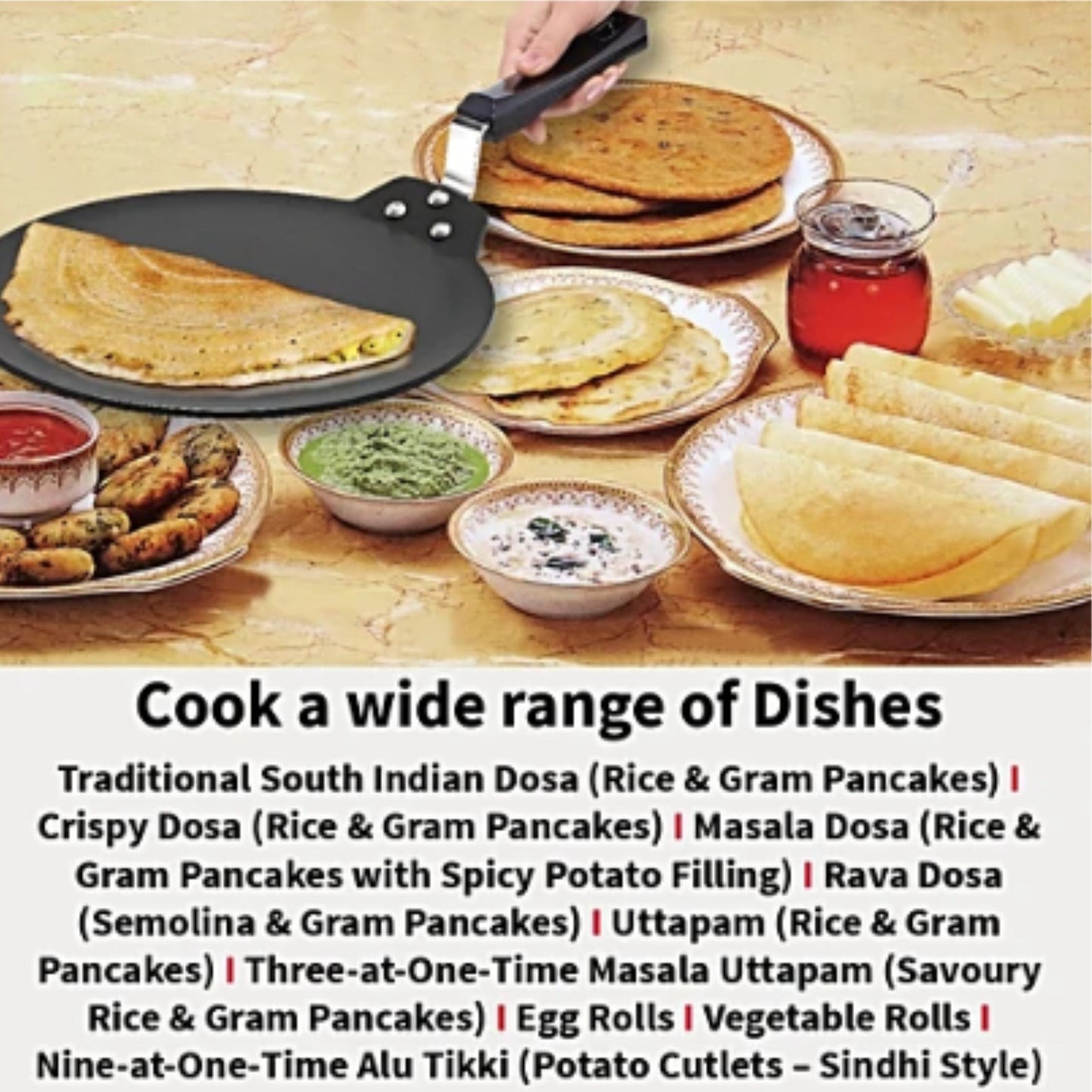 Plancha antiadherente aluminio | Non Stick Hard Anodised Gas Base Dosa Tawa, 4.88 thick Futura NDT28