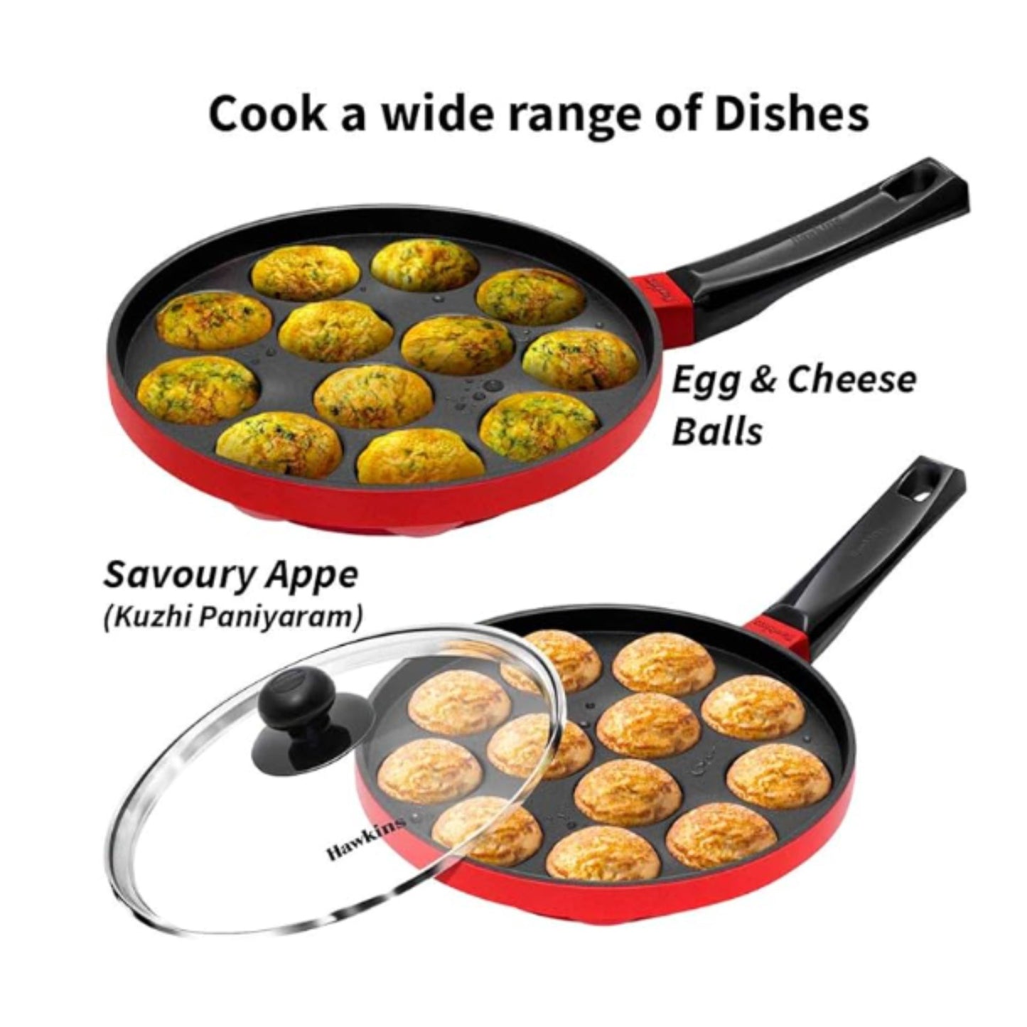 Sartén para Appe con Tapa de Vidrio | Appe Pan Nonstick with Glass Lid, 12 Cups 22cm (NAPE22G) Hawkins