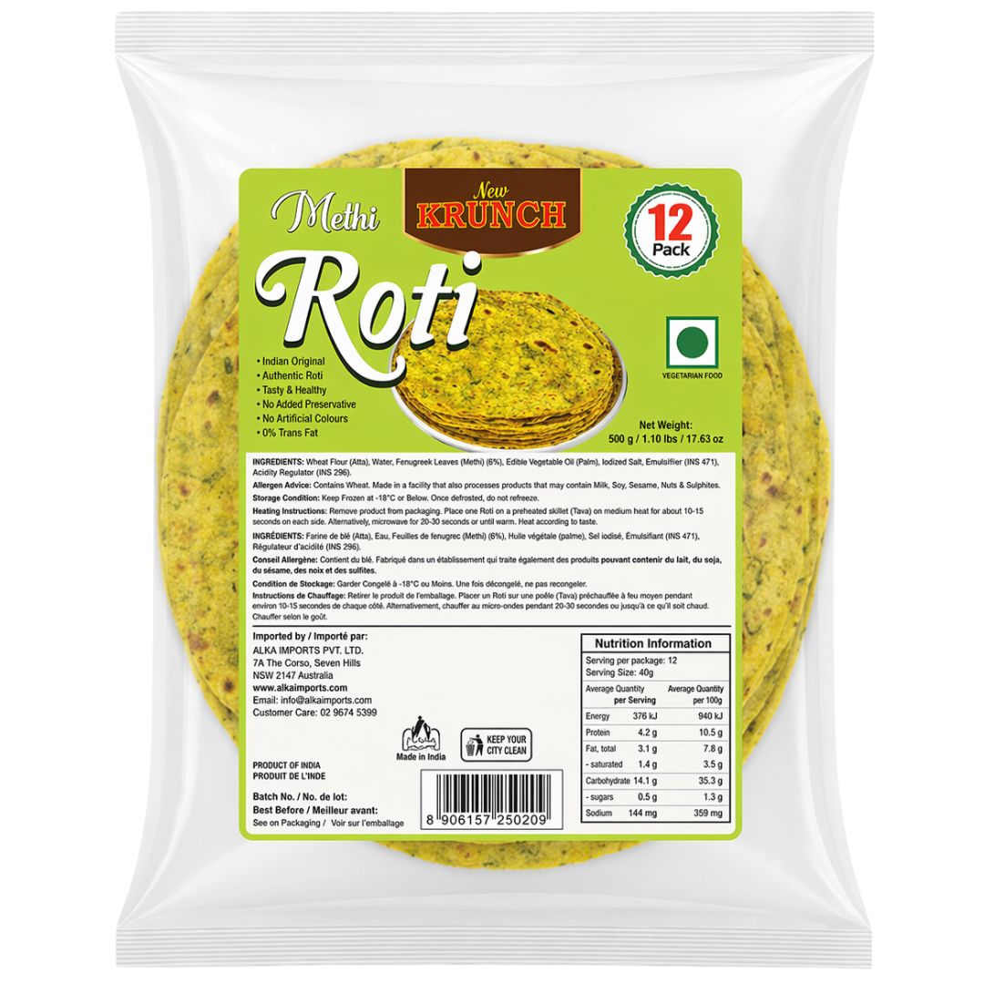 Pan tortilla de Hojas de fenogreco de la India | Methi Roti 500g/12pcs. New Krunch