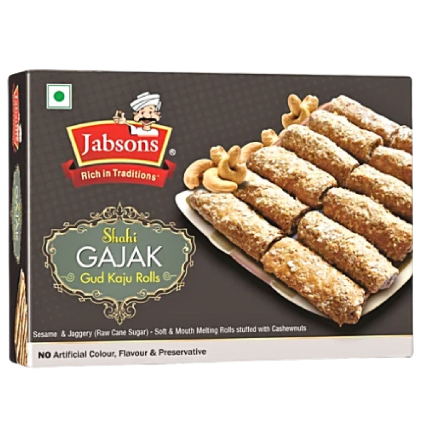 Dulce Turrón de Sesamo y Anacardos | Shahi Gajak Jaggery Kaju Rolls 175g Jabsons
