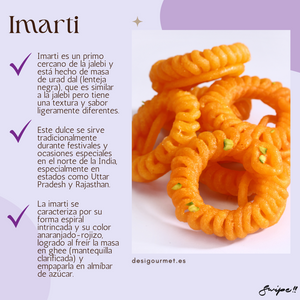 Imarti is a traditional Indian dessert made using urad dal batter, similar to jalebi but different.