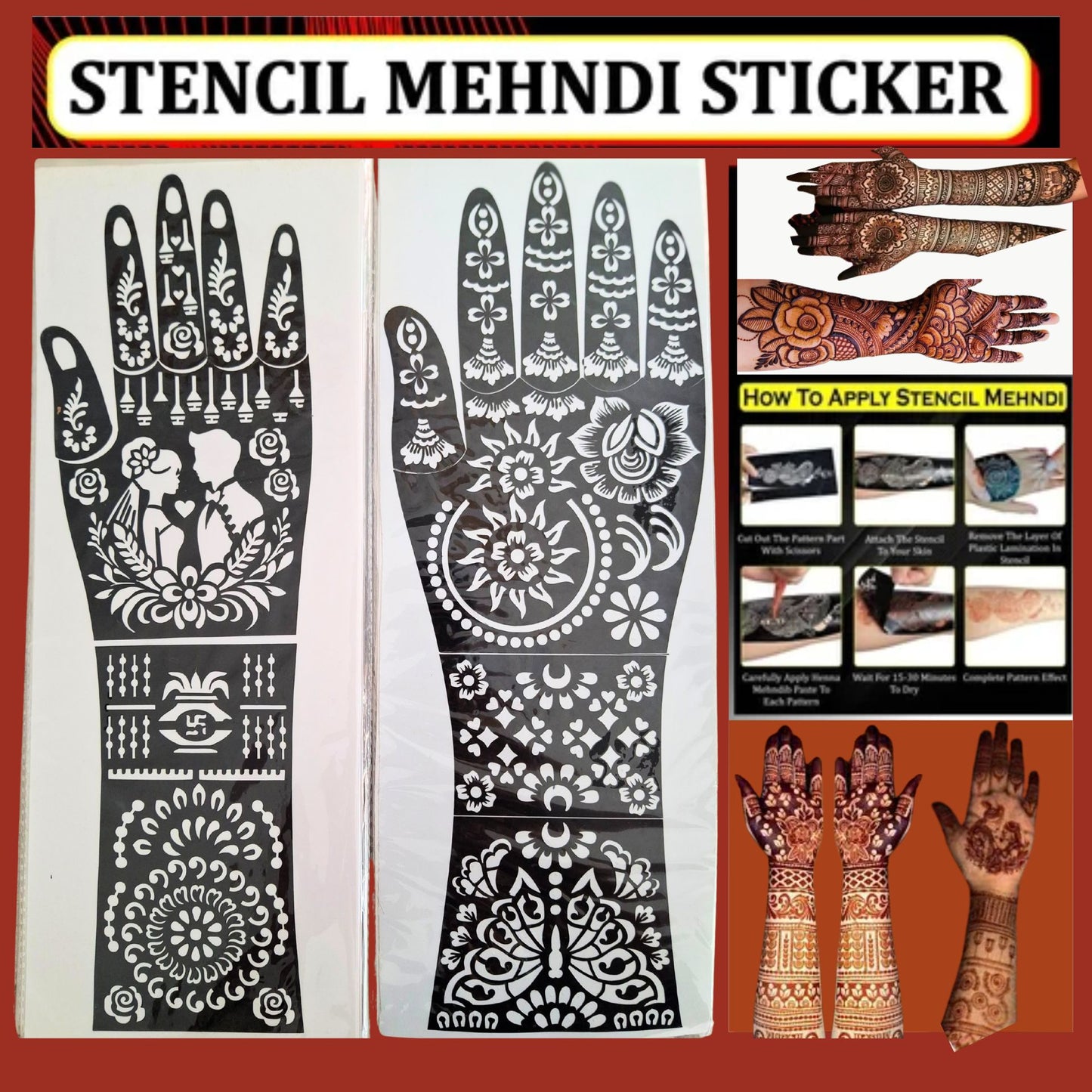 Plantillas de tatuajes de henna | Henna Tattoo (Mehandi) Stencils design stickers 1pcs.
