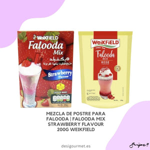 Mezcla WeikField Falooda Mix de Fresa y Rosa, paquetes de 200g. Sigue a Desi Gourmet Madrid.