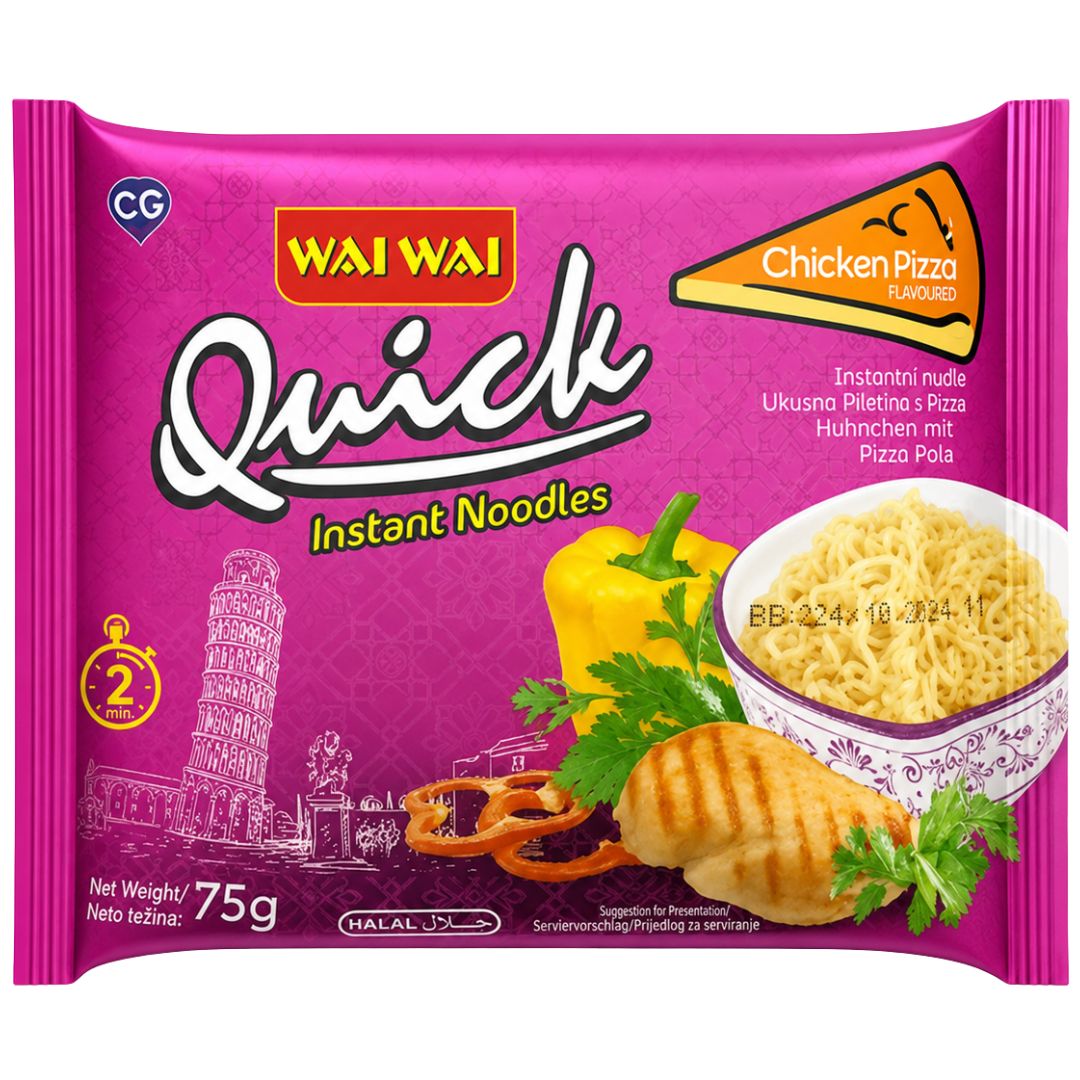 Fideos con sabor a pollo | Quick Chicken Pizza Flavor Noodles 75g Wai Wai