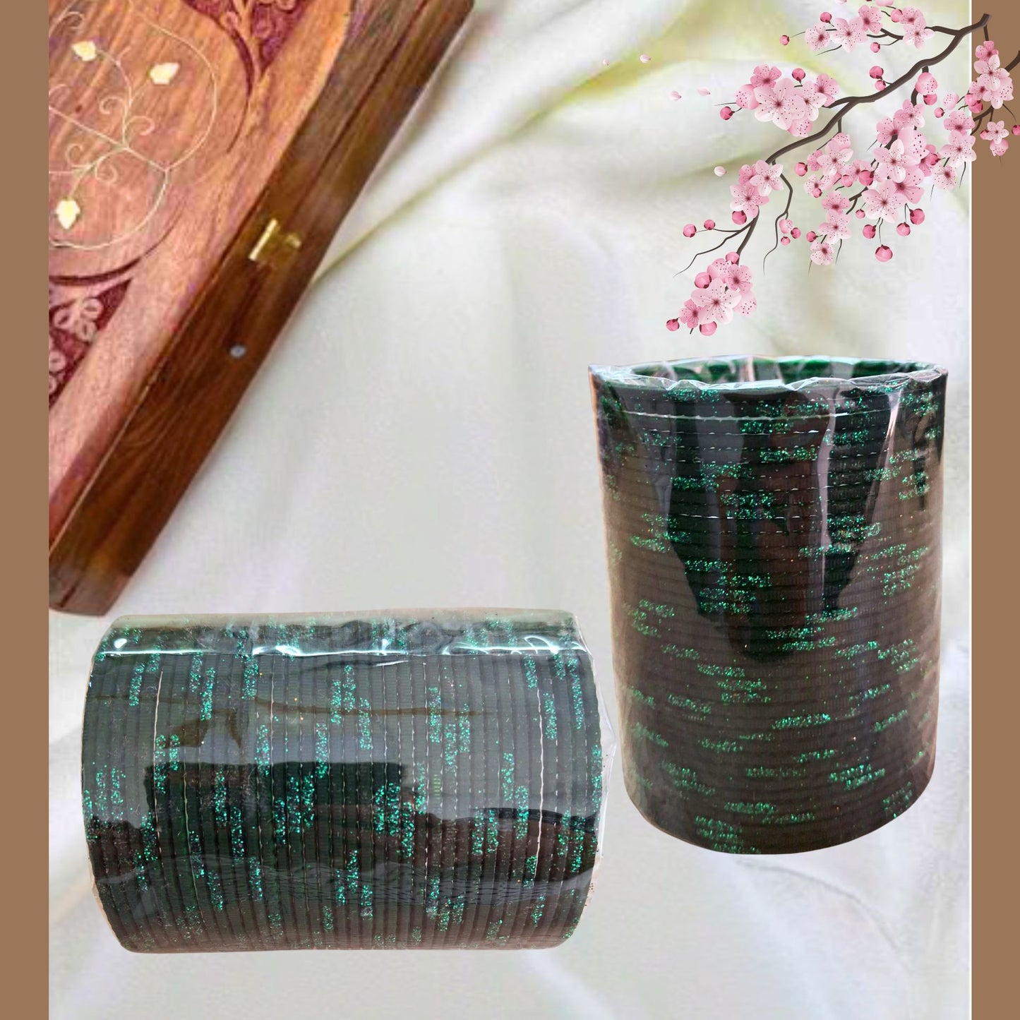 Pulsera | Green Sparkling Glitter Bangles - 4 pieces (size -2.8)