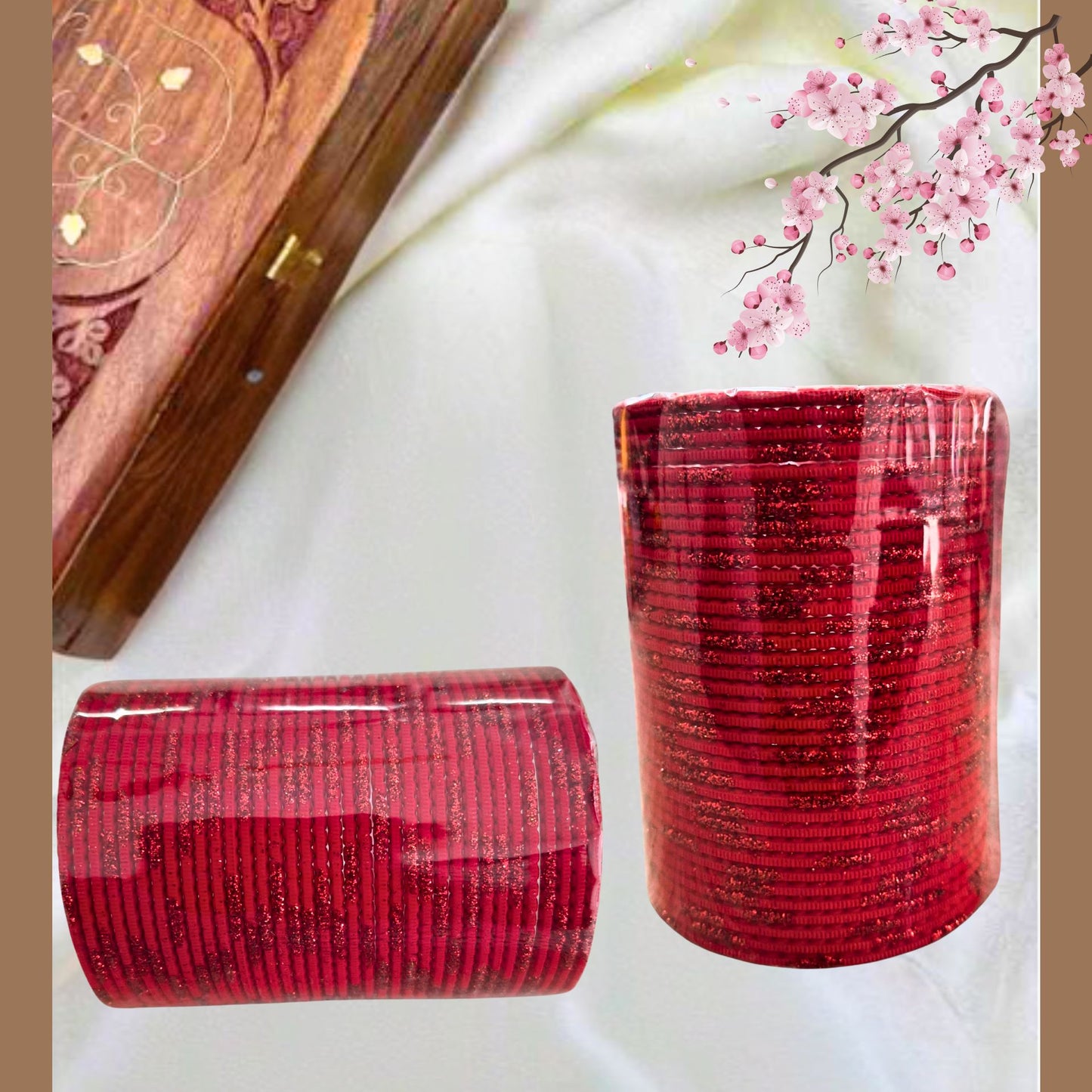 Pulsera | Red Sparkling Glitter Bangles - 4 pieces (size -2.4)