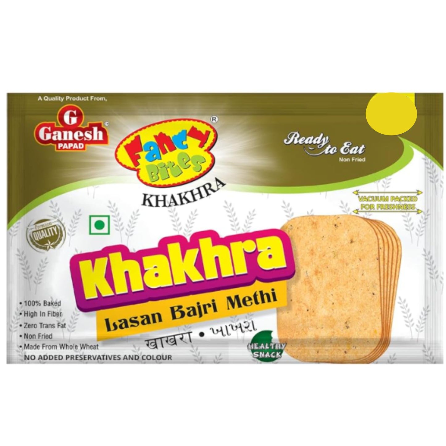 Aperitivos Khakhra de Ajo y especias | Khakhra Lasan Bajri Methi 50g Ganesh