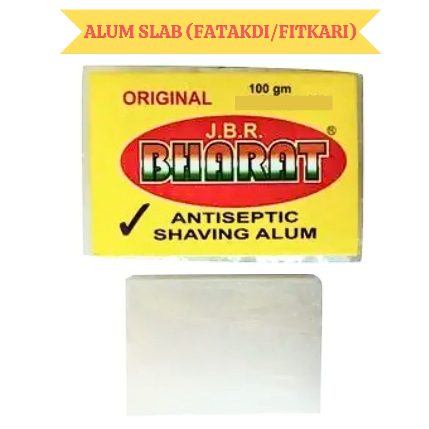 White alum stone | White Alum Stone | Fatakdi Alum Slab (Antiseptic) 100g JBR Bharat