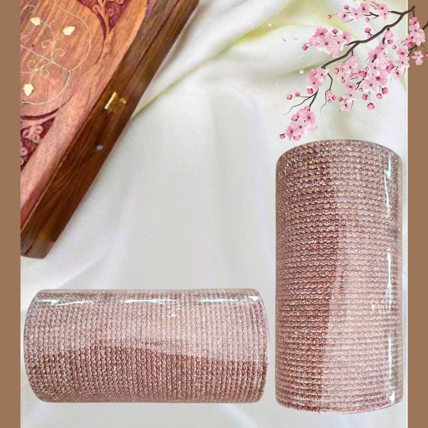 Pulsera | Rose Gold Sparkling Glitter Bangles - 4 pieces (size -2.4)