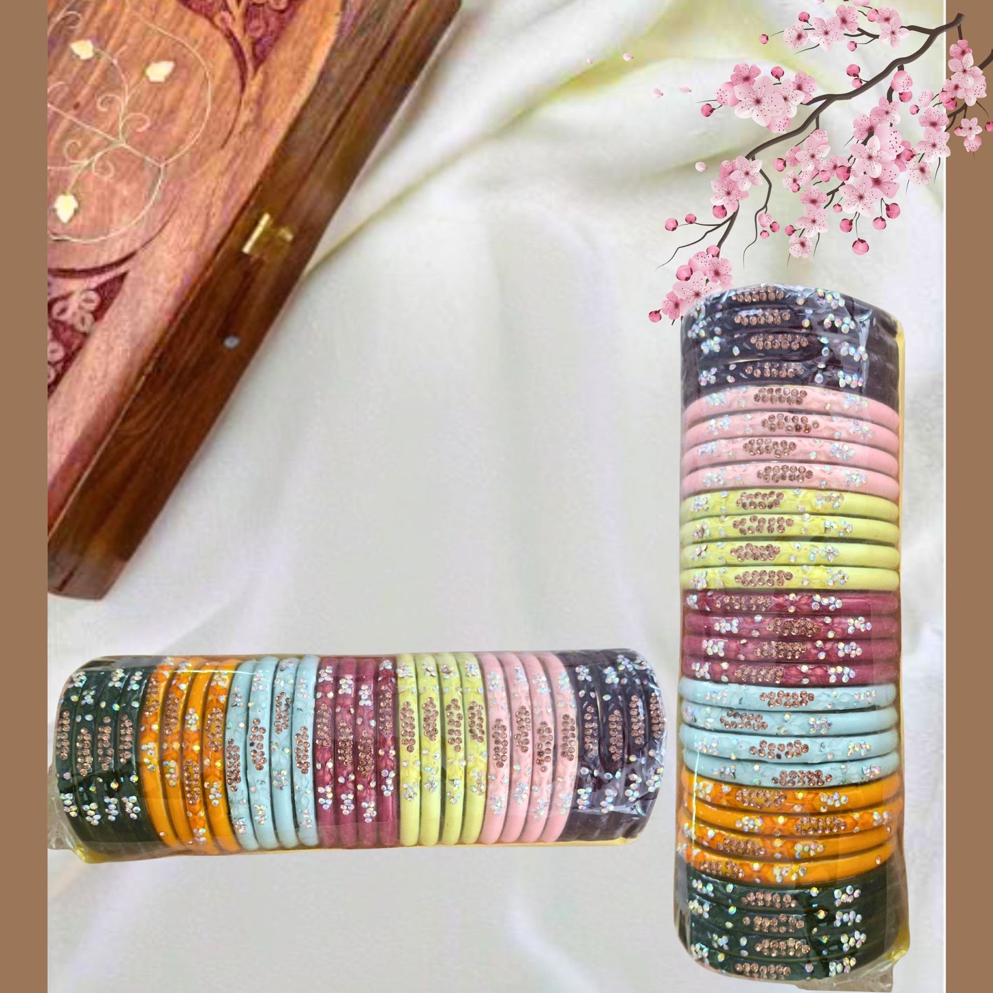 Pulsera | Multicolor Stone-Studded Bangles - 2 pieces (size -2.8)