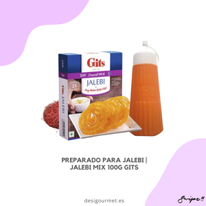 Gits Jalebi Mix 100g pack with easy batter bottle. Make popular Indian jalebi dessert at home.