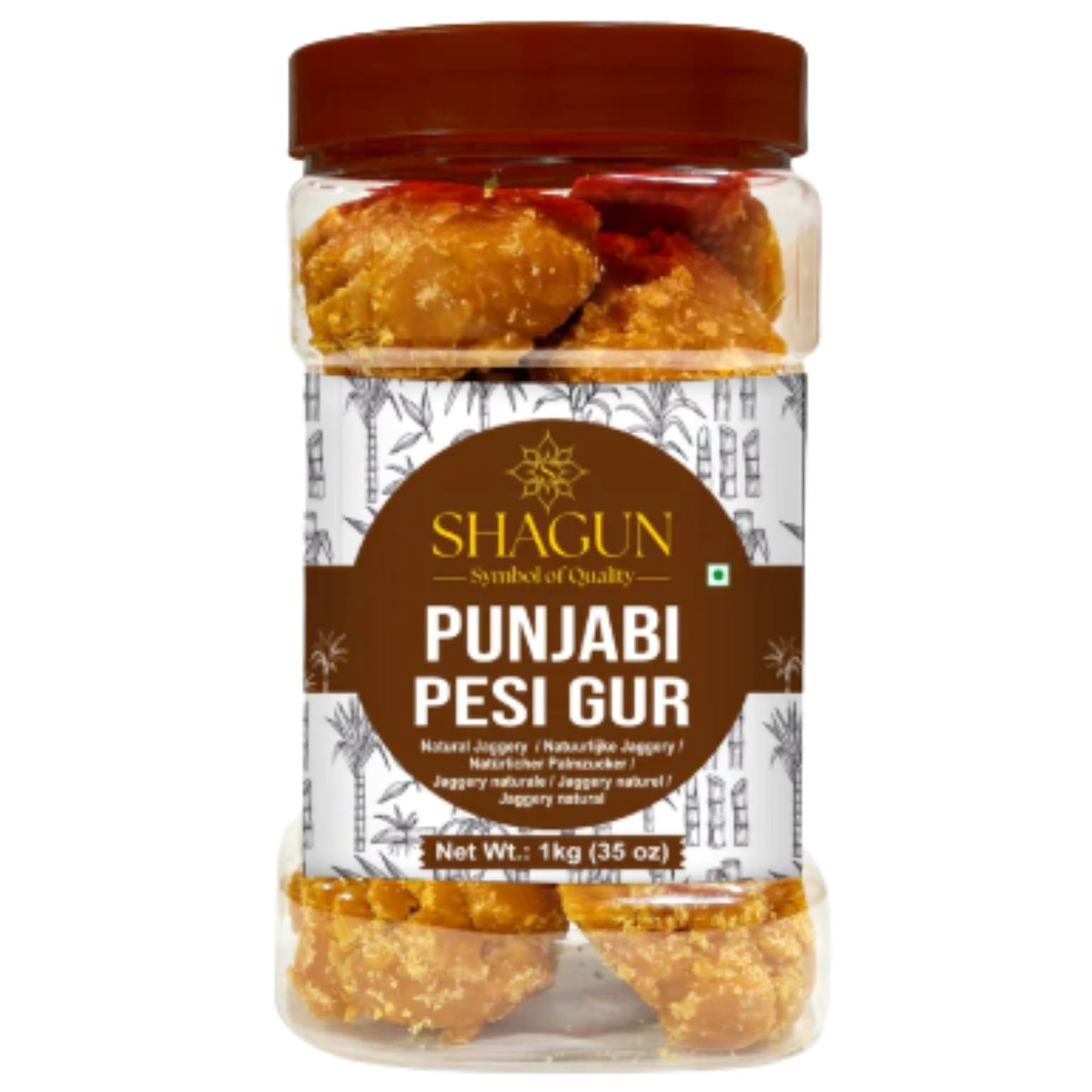 Azúcar Integral Puro de Caña en cubos (Panela) | Cane Sugar Jaggery Whole | Goor Pesi Whole 1kg Shagun