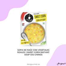 Cargar imagen en el visor de la galería, Ching&#39;s Sweet Corn Instant Soup 55g pack serves 4 and is ready in 5 minutes.
